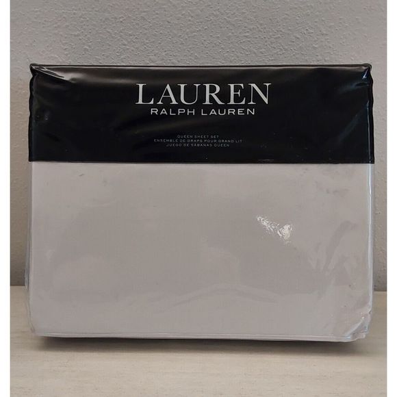 Ralph Lauren SPENCER BORDER SATEEN Cream 100% Cotton Queen Sheet Set Bedding - Picture 1 of 7